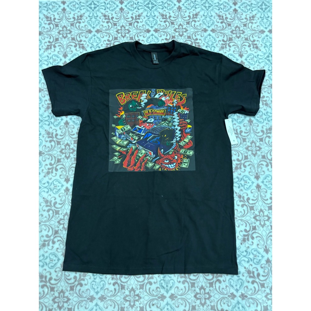 Gildan Heavy Cotton Break The Rules Graphic T-Shirt Black Mens Medium New